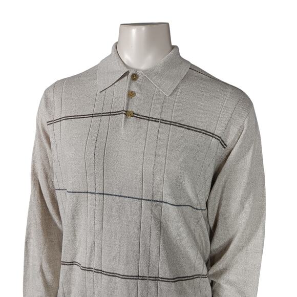 Dockers Sweater Top Size Large Henley Button Up Long Sleeve Beige Fine Knit - Picture 2 of 4